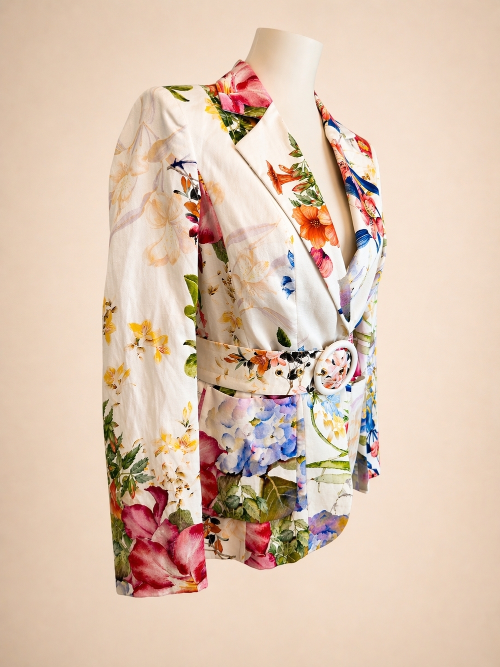 Marciano by Guess Floral Blazer Belted White Multicolor Garden Jacket Women Sz 4 - Picture 9 of 10